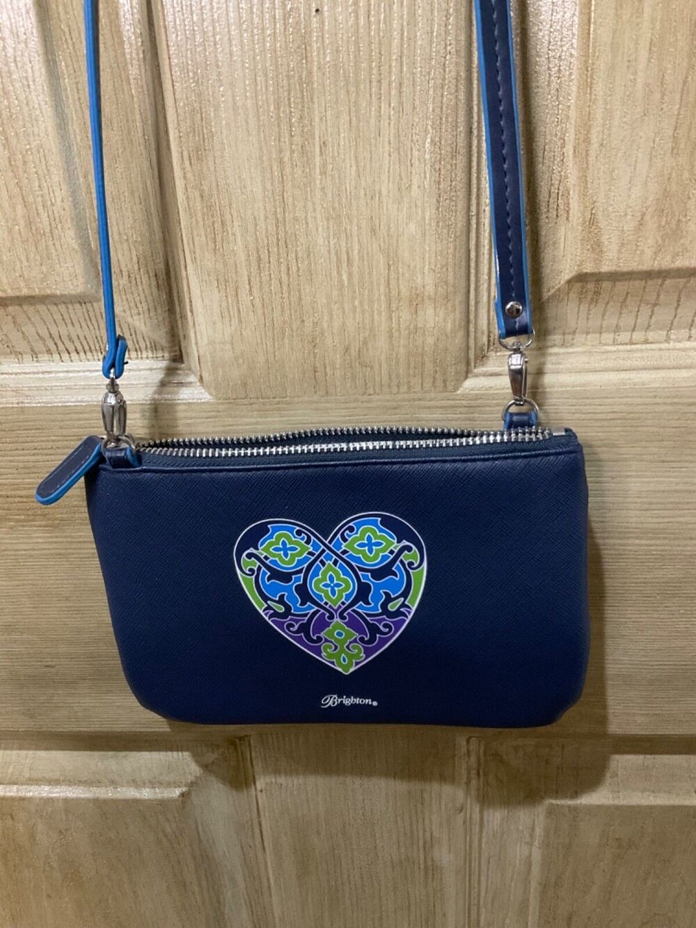 Brighton Blue Crossbody Bag Purse Summer Heart Vegan Faux Leather